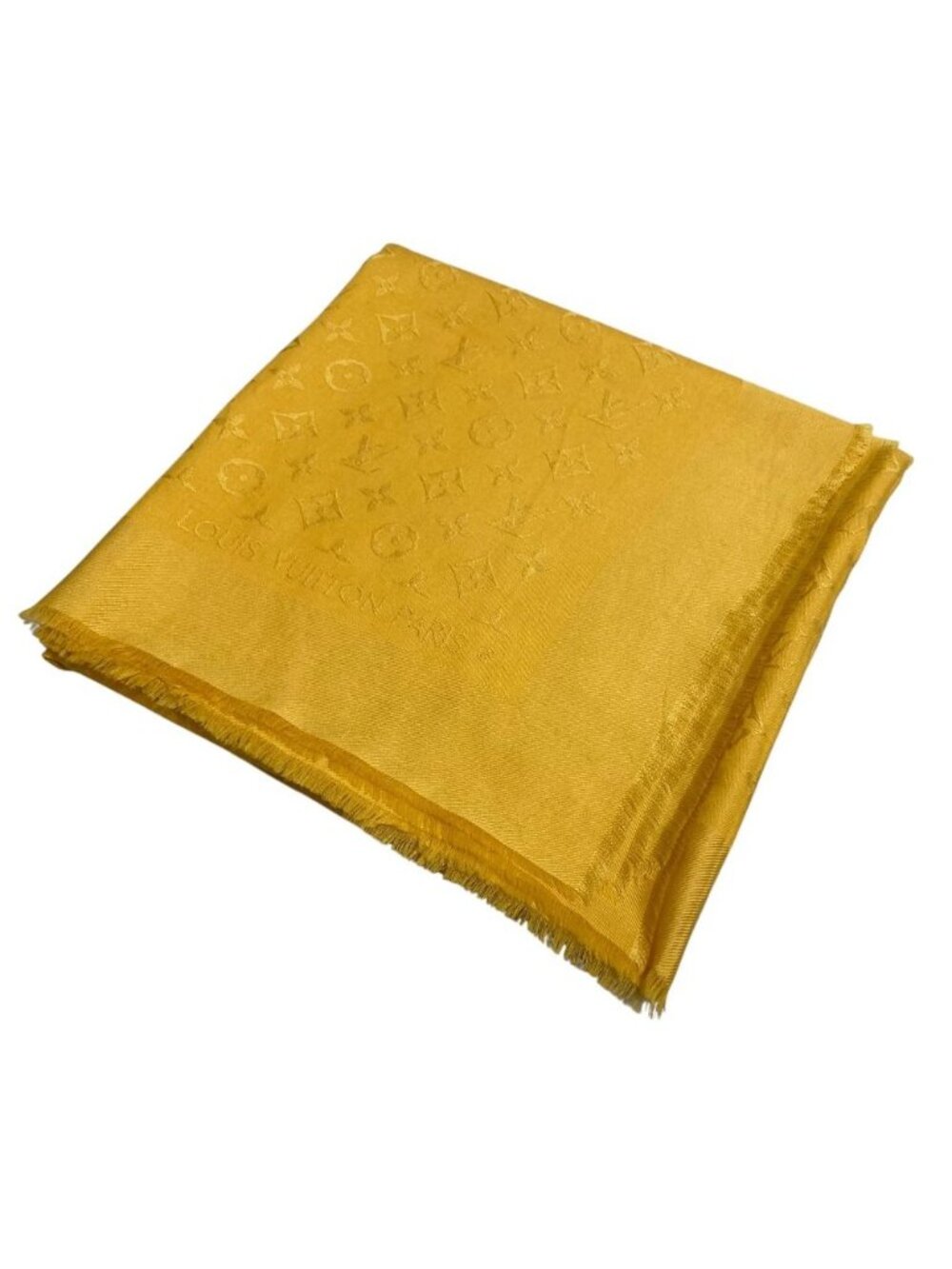 Louis Vuitton Silk Wool Shawl Monogram Yellow Scarf